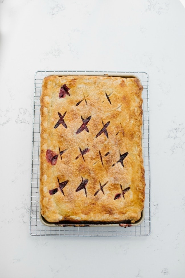 cherries and cream slab pie (some notes on how I make pie) + a giveaway