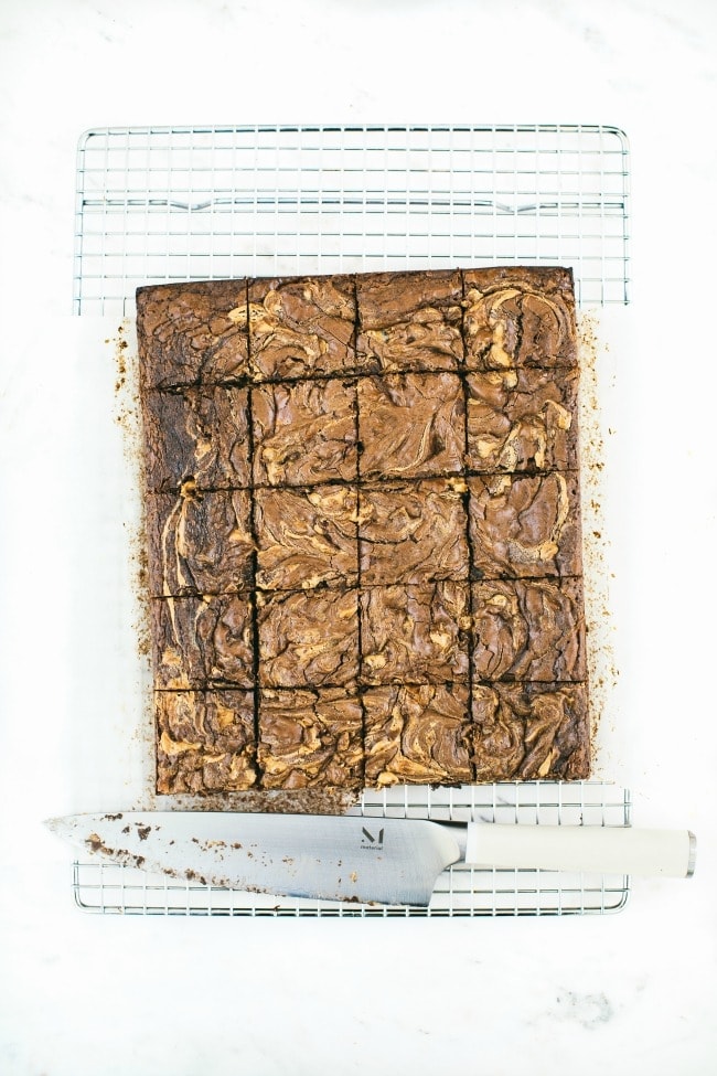 peanut butter brownies with candied cacao nibs
