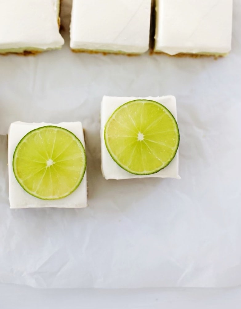 key lime pie bars on parchment