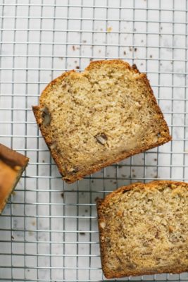 banana bread slices on a wire cooling rack