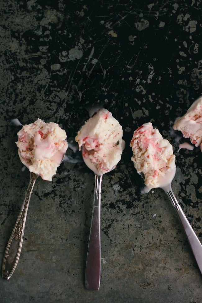 candy cane ice cream on spoons