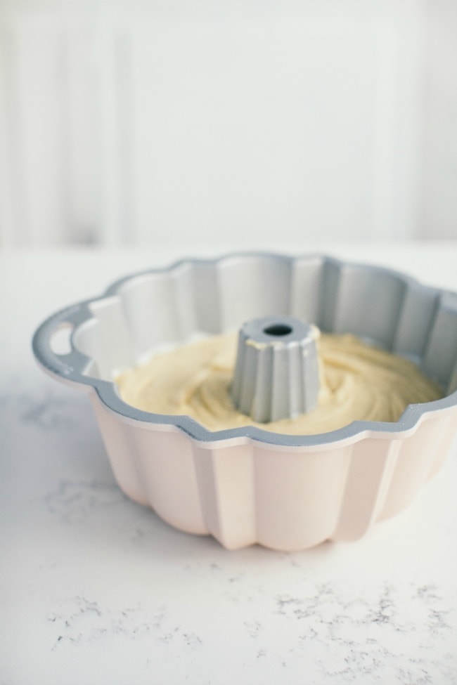 A bundt pan filled with cake batter | The Vanilla Bean Blog