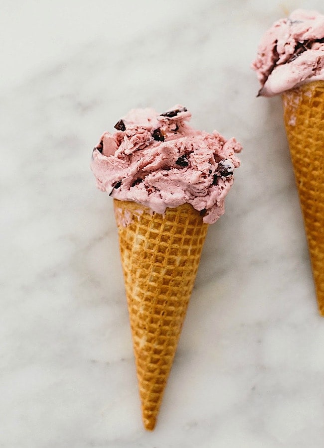 Raspberry No-Churn Ice Cream with Chocolate