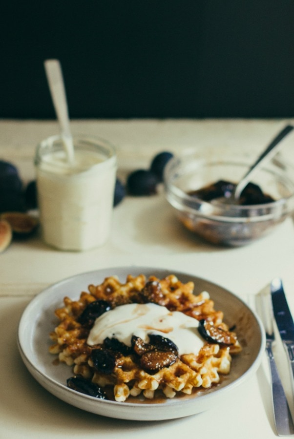 waffles with fig compote and orange-honey crème fraîche | the vanilla bean blog