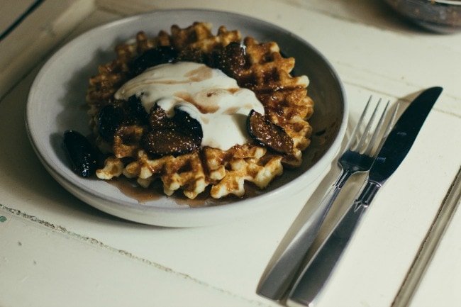 waffles with fig compote and orange-honey crème fraîche | the vanilla bean blog