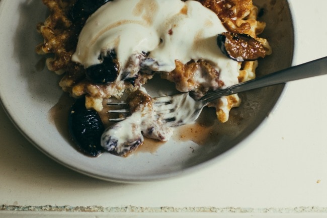 waffles with fig compote and orange-honey crème fraîche | the vanilla bean blog