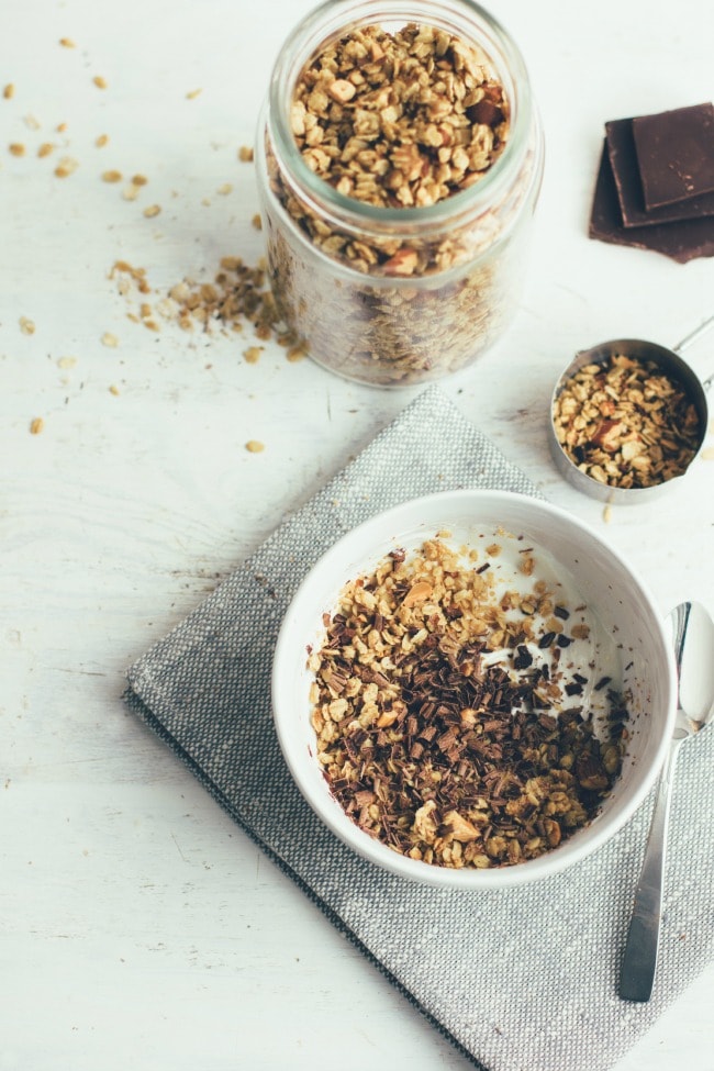 peanut butter granola with cacao nibs and bittersweet chocolate | the vanilla bean blog