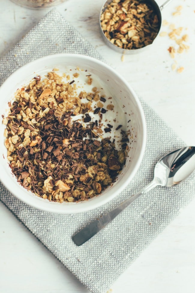 peanut butter granola with cacao nibs and bittersweet chocolate | the vanilla bean blog