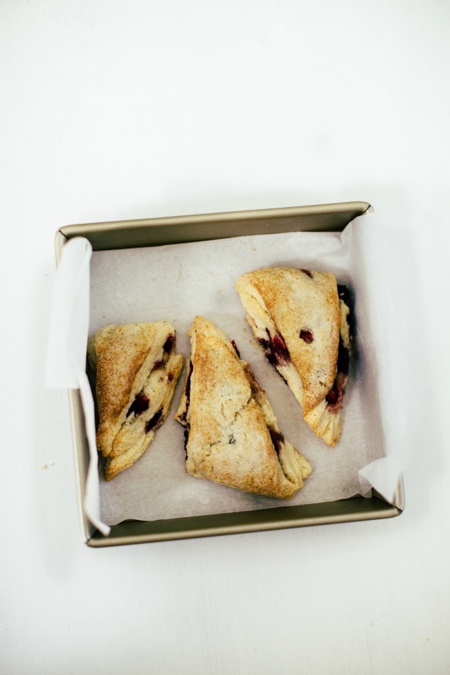 creme fraiche scones with berries in a square pan