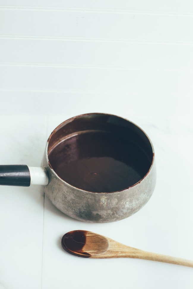Chocolate sauce in saucepan | The Vanilla Bean Blog | Sarah Kieffer