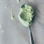 BASIL ICE CREAM ON A SILVER SPOON