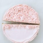 rhubarb cake with pink buttercream frosting