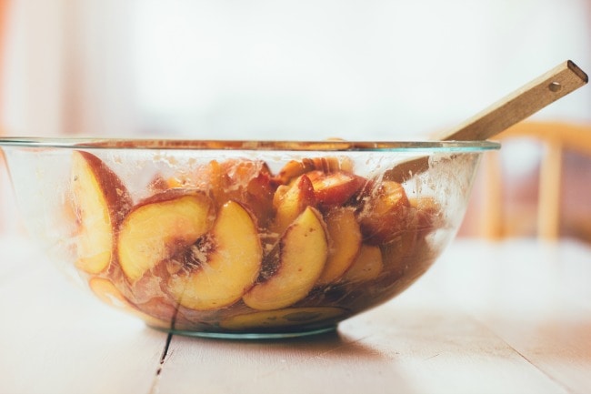 Peach Pie Filling in A Glass Bowl | Sarah Kieffer | The Vanilla Bean Blog