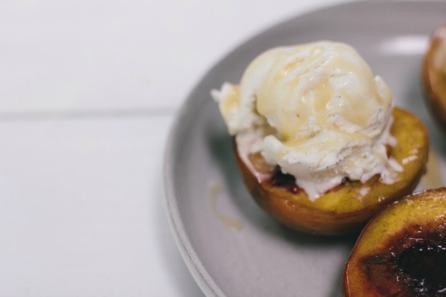 Roasted Peaches with Crème Fraîche Caramel Sauce | Sarah Kieffer | The Vanilla Bean Blog