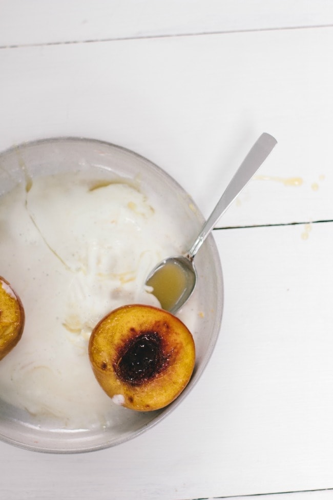 Roasted Peaches with Crème Fraîche Caramel Sauce | Sarah Kieffer | The Vanilla Bean Blog