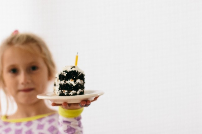 Girl Holding S'more Cake Slice | The Vanilla Bean Blog | Sarah Kieffer