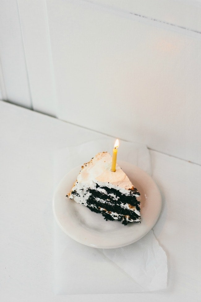 S'more Cake Slice with Candle | The Vanilla Bean Blog | Sarah Kieffer