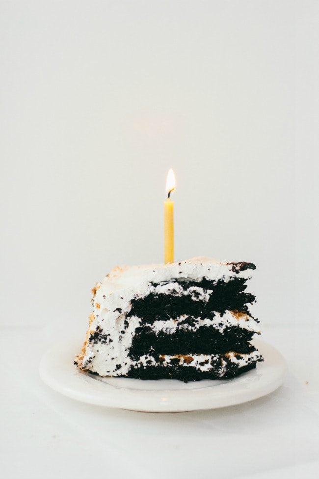 S'more Cake Slice with Candle | The Vanilla Bean Blog | Sarah Kieffer