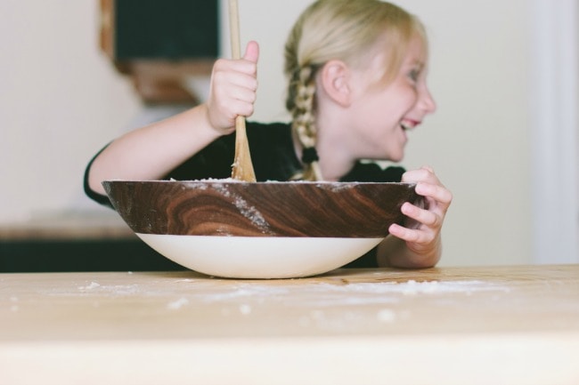 Girl Stirring Flour in Large Bowl | Sarah Kieffer | The Vanilla Bean Blog 