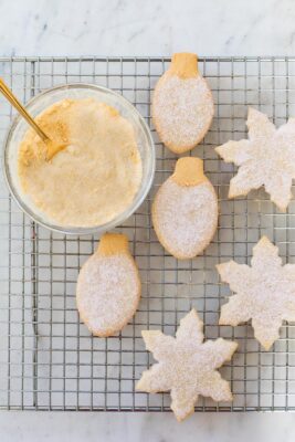 holiday cut-out cookies on wire rack