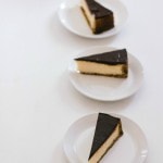 chocolate orange cheesecake on white plates