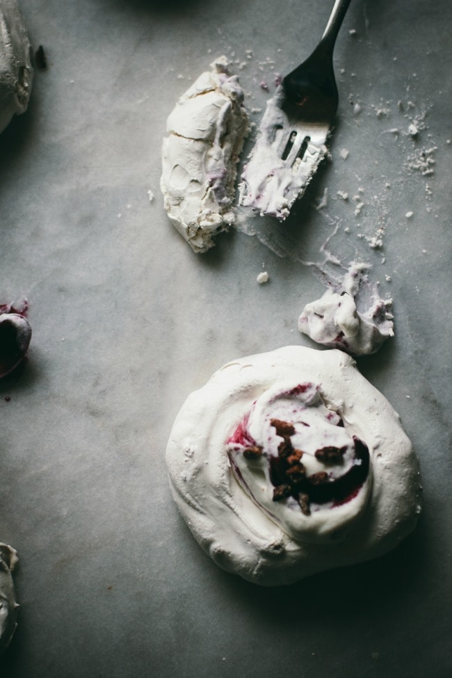 Cocoa Nib Pavlovas with Jam