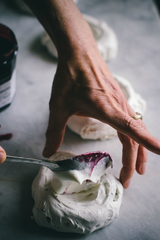 Cocoa Nib Pavlovas with Jam