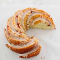 swirled bundt cake on parchment paper