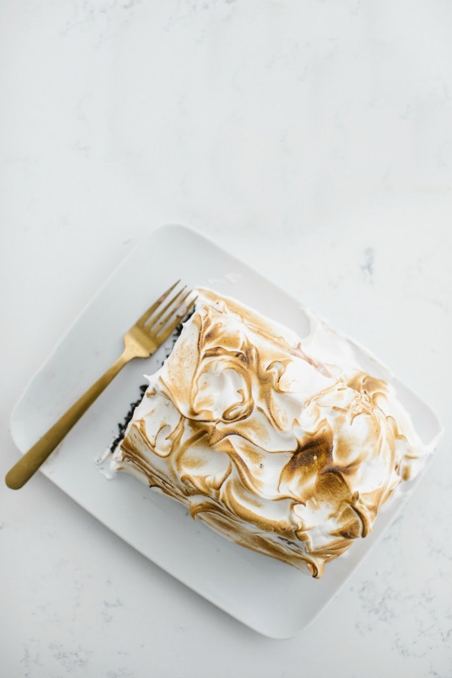 chocolate ice cream cake with torched mint meringue recipe | The Vanilla Bean Blog