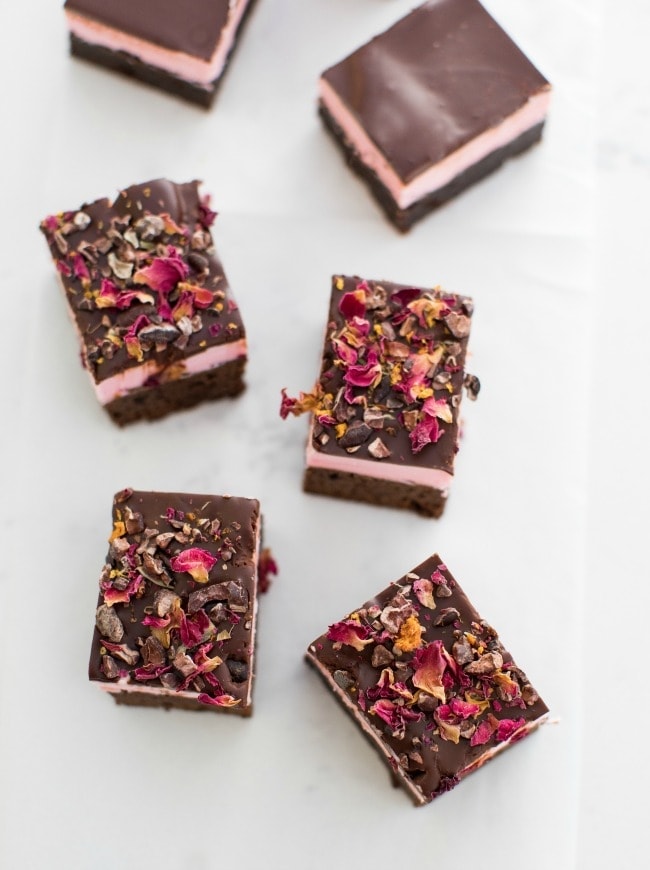 chocolate brownie bars on a white backround