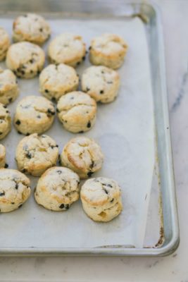 ginger chocolate scones on a sheet pan lined with parchment paper