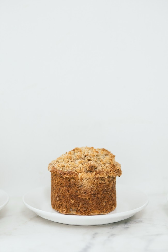 banana poppyseed muffins with hazelnut streusel