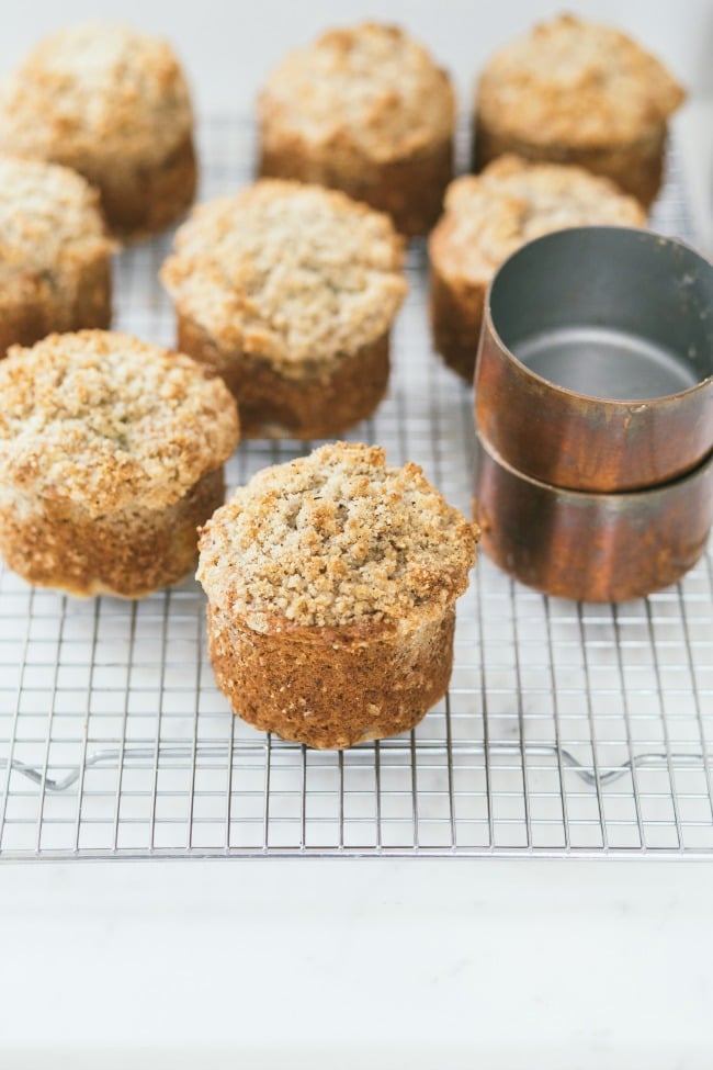 banana poppyseed muffins with hazelnut streusel