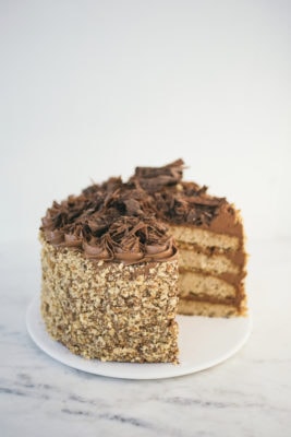 Walnut Cake with Chocolate Buttercream and Candied Walnuts