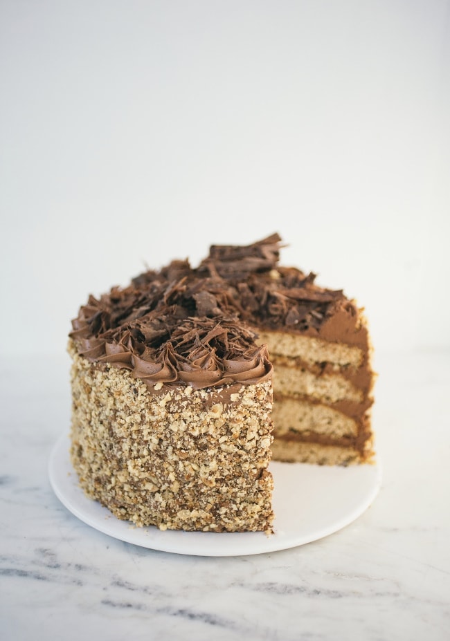 Walnut Cake with Chocolate Buttercream and Candied Walnuts