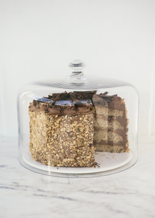 Walnut Cake with Chocolate Buttercream and Candied Walnuts