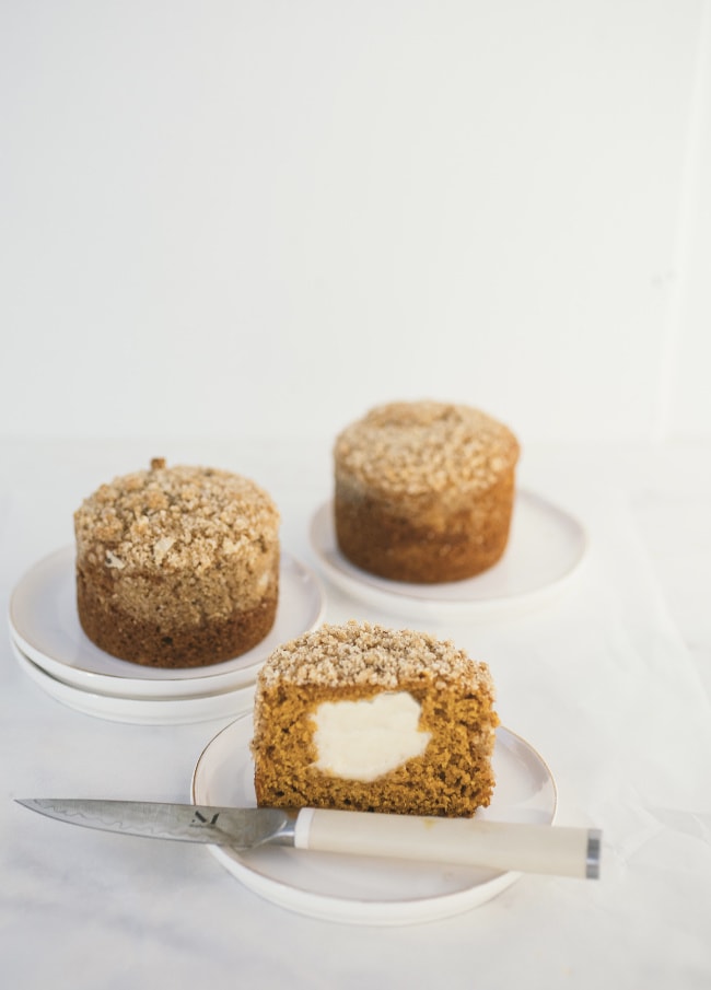 pumpkin and cream cheese muffins with struesel