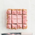 walnut snack cake with raspberry buttercream