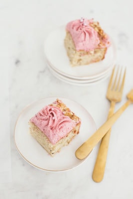 walnut snack cake with raspberry buttercream