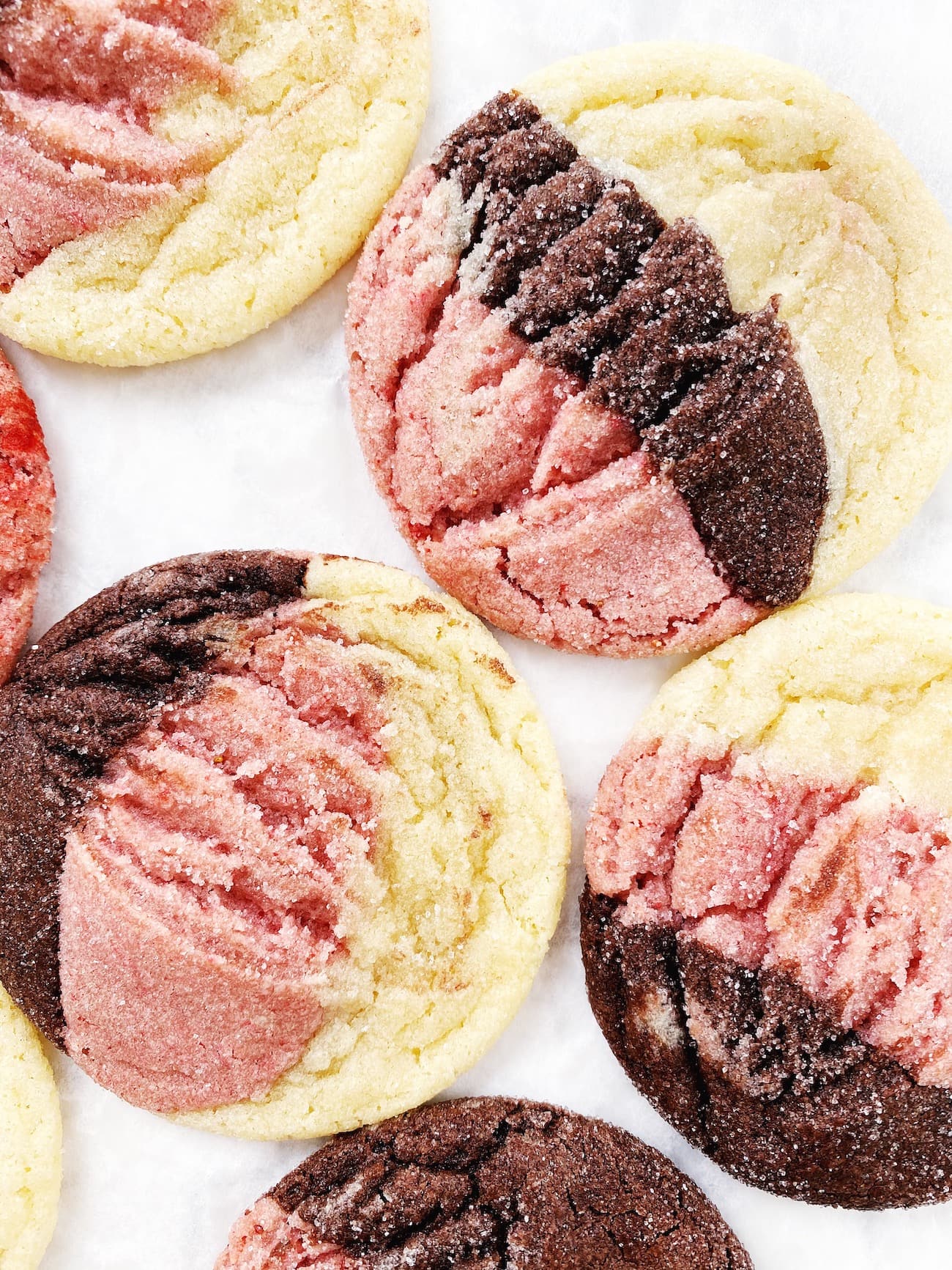 neapolitan cookies on white parchment