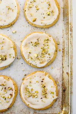 Olive Oil Sugar Cookies with Pistachios and Lemon Glaze