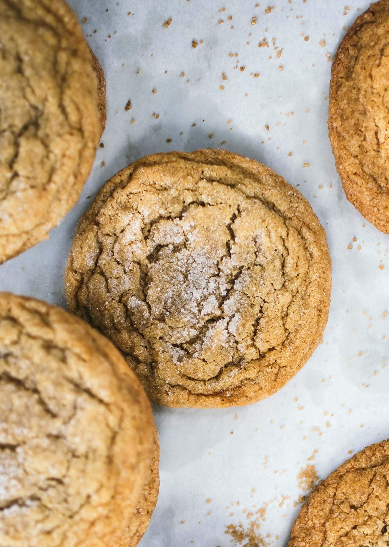 chewy brown sugar cookies on parchment paper