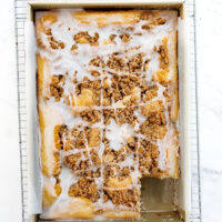 streusel coffee cake in a cake pan