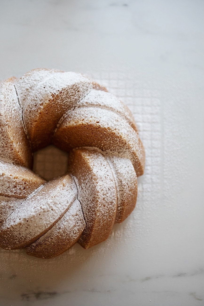 Buttery Vanilla Bundt Cake on parchment