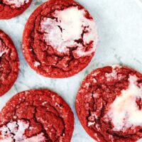 red velvet sugar cookies on parchment