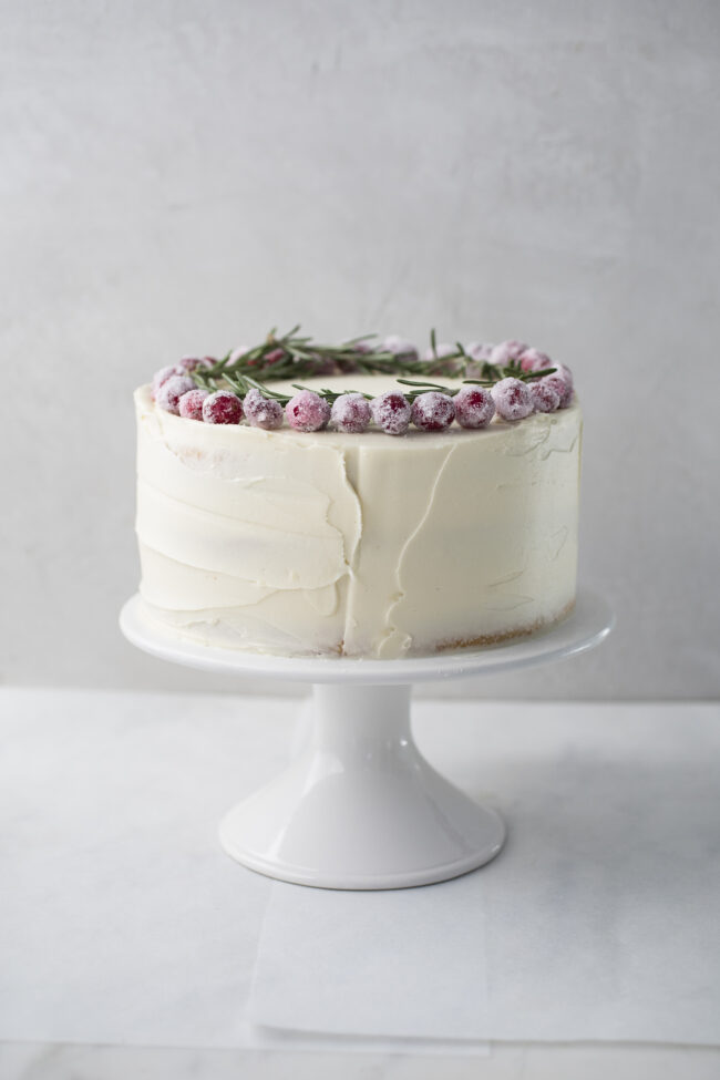 White Cake with Cranberries and White Chocolate Buttercream