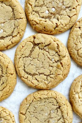 chewy peanut butter cookies on white parchment