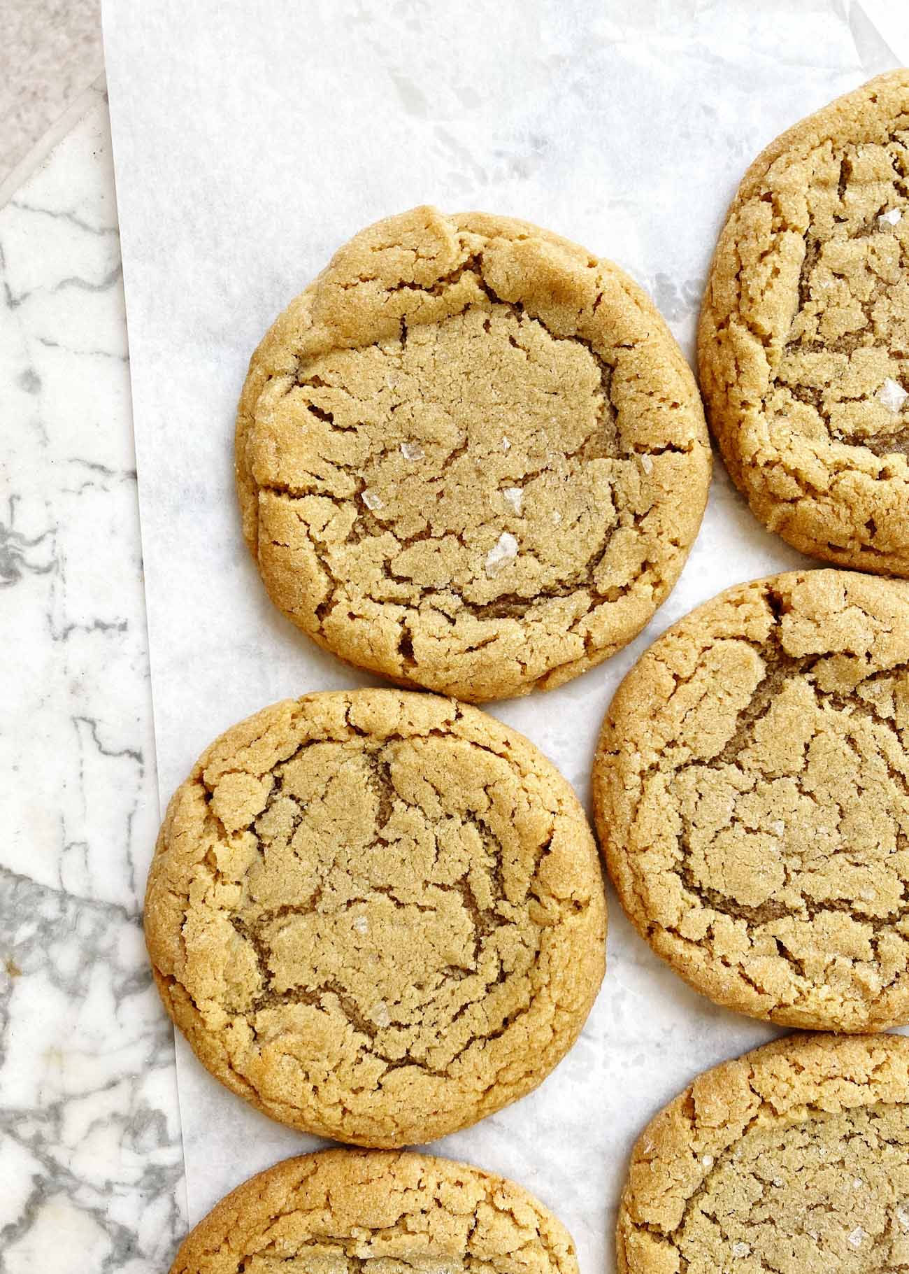 peanut butter cookies on white parchment