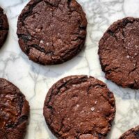 ultimate chocolate cookies on marble board