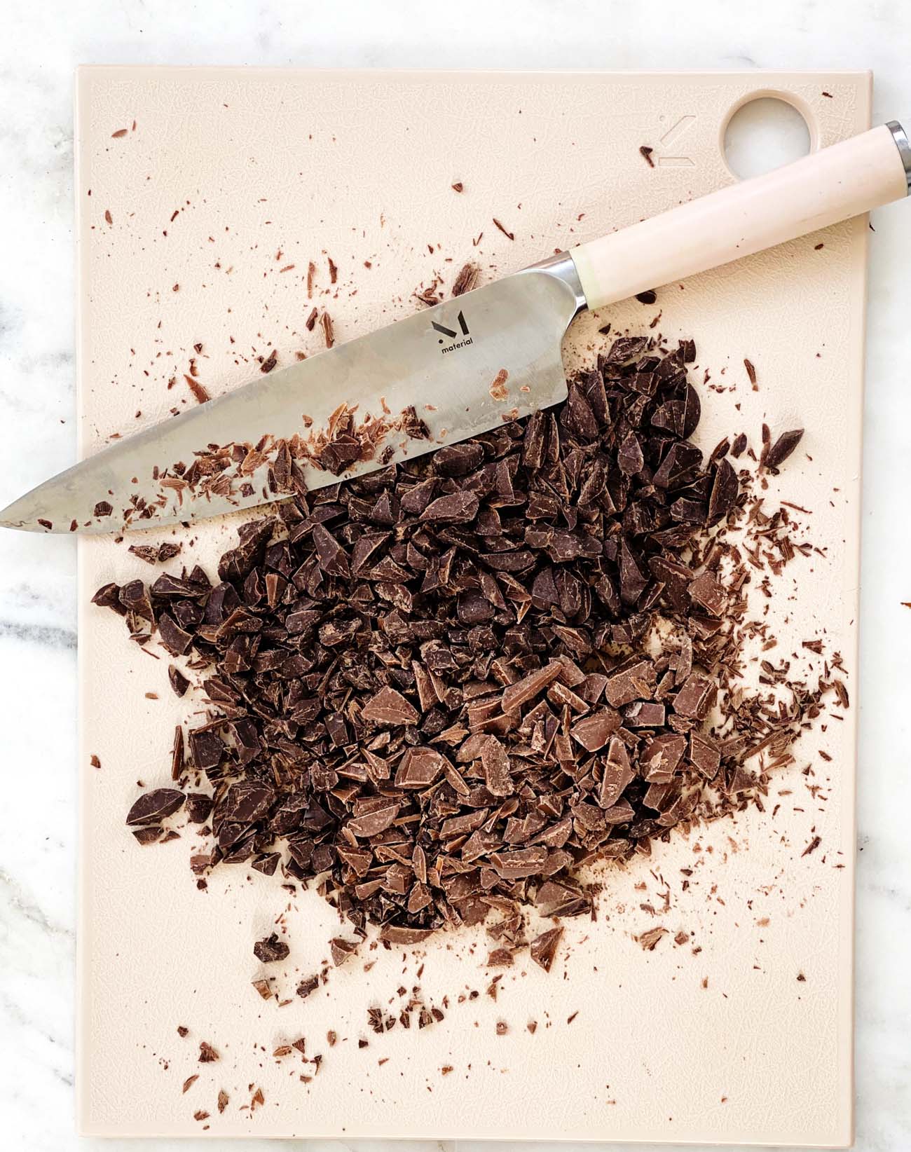 chocolate chopped on a cutting board